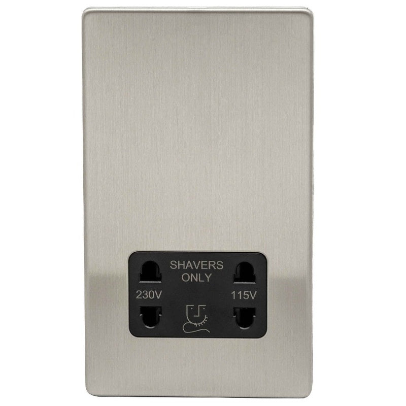 Shaver Socket on a Screwless Flat Plate in Brushed Chrome