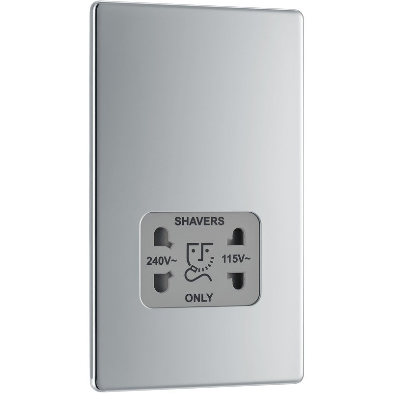 Shaver Socket on a Screwless Flat Plate in Polished Chrome