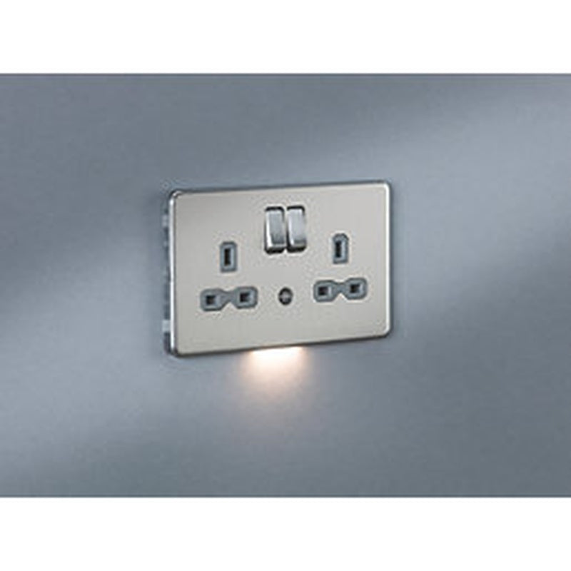Shaver Socket with a Night Light in Brushed Chrome
