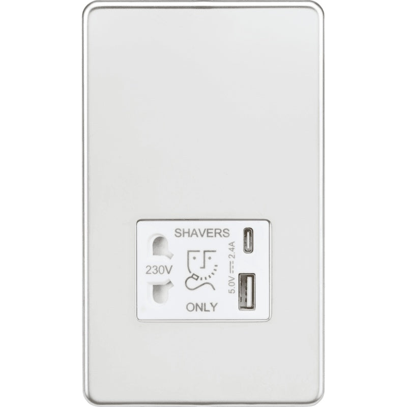 Shaver Socket with an Isolated USB A and C in Polished Chrome