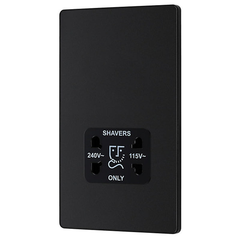 Slim Profile Shaver Socket in Matt Black