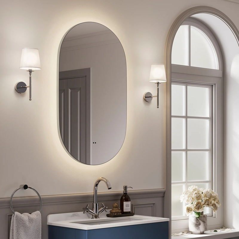 Small Illuminated Mirror for a Cloakroom in Brushed Chrome