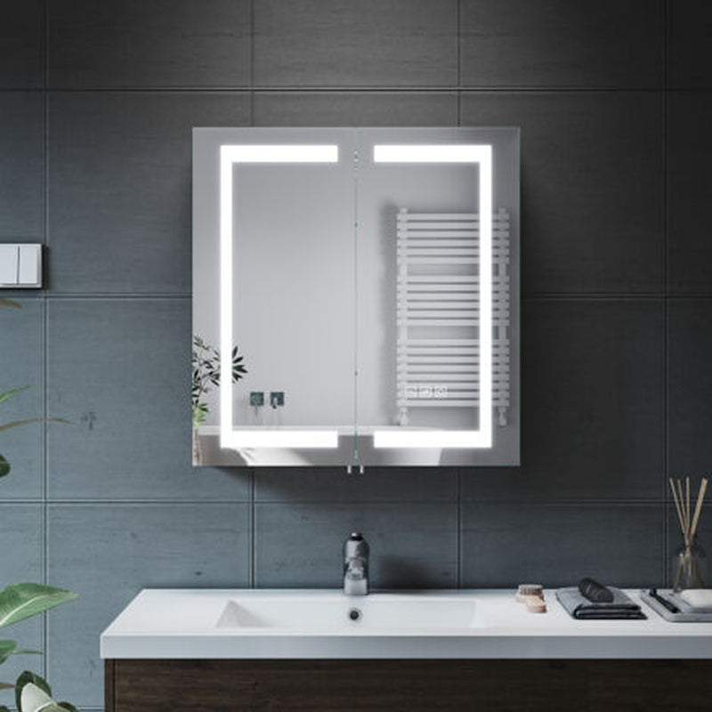 Wet Room Lighting Package with a Demisting Mirror in Brushed Stainless